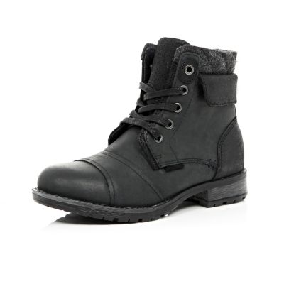 Boys black borg-lined worker boots